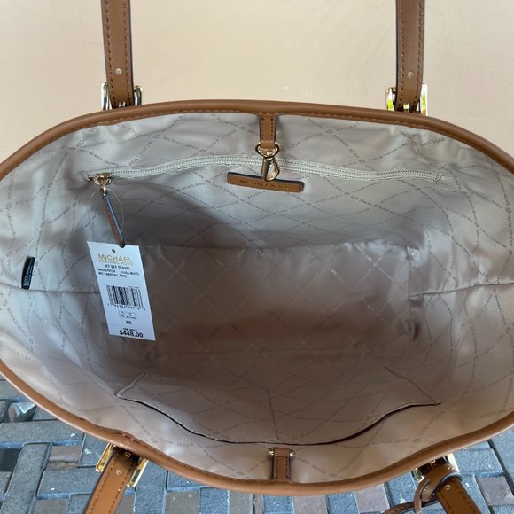 Michael Kors Jet Set Travel MD Carryall Shoulder Tote Bag Center Stripe MK Brown - Picture 5 of 11